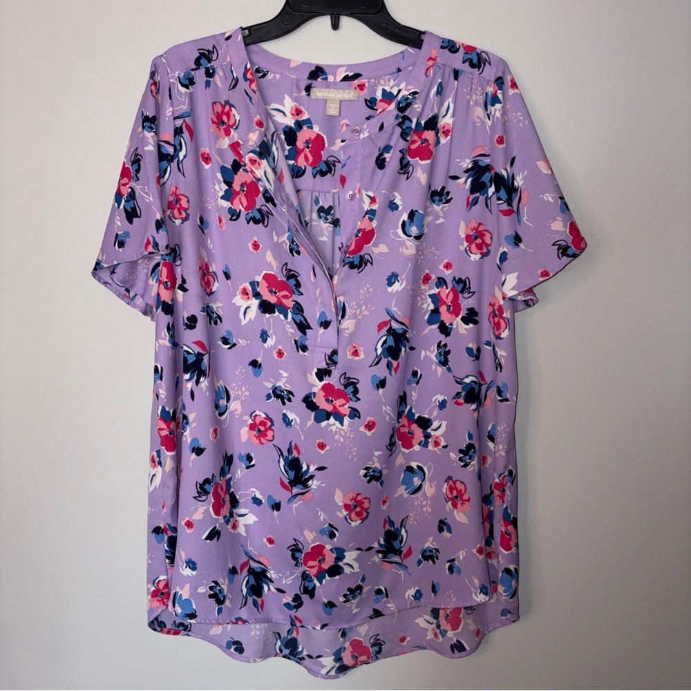 Woman Within Purple Floral Blouse 14/16